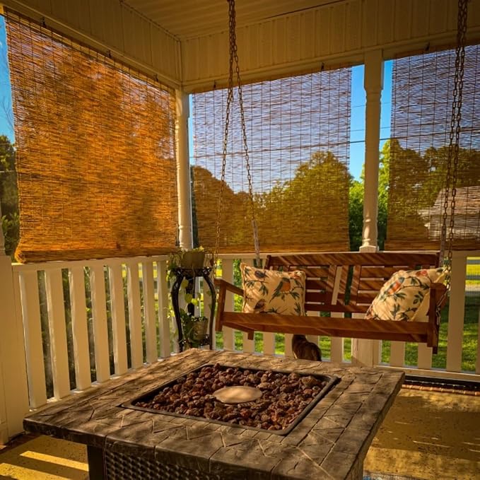 Bamboo Shades for Outdoor Patio, Waterproof Bamboo Blinds, 36" 47" 55" 60" 65" 72" 79" Blackout Reed Roller Shades with Lifter for Porch, Patio, Yard, Windows(Brown,80" W x 84" H)