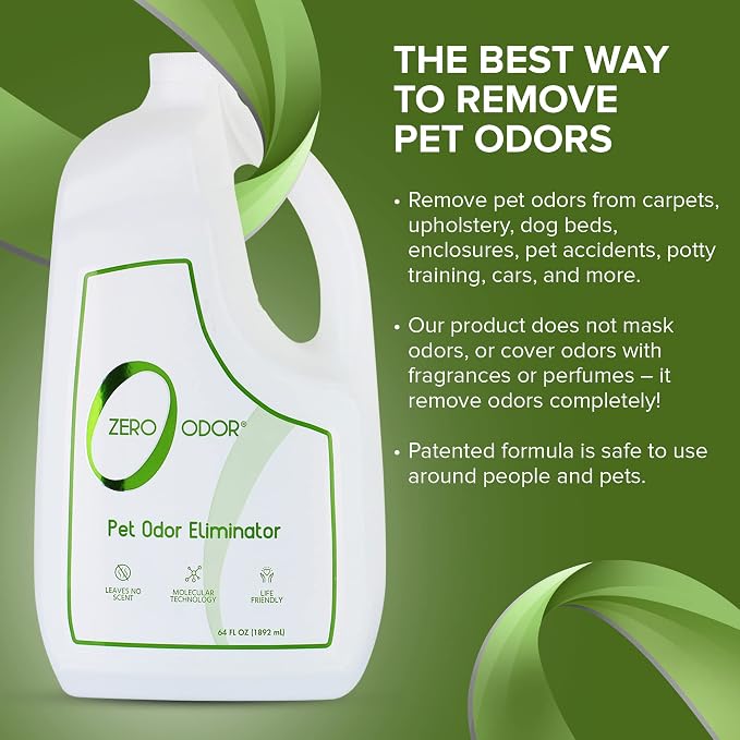 Zero Odor Pet Odor Eliminator, Air and Surface Odor Remover for Carpet, Furniture, and Pet Beds, Refill, 64 oz