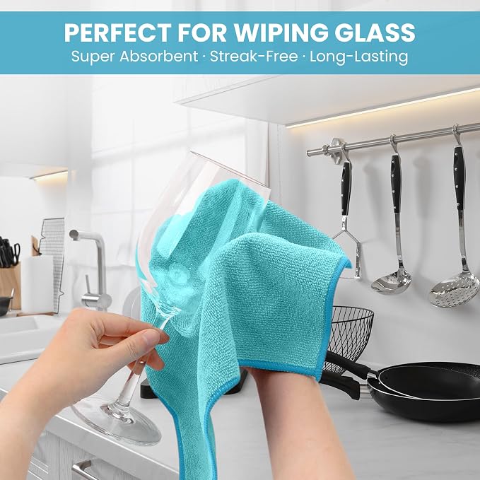 SIFANGKE Microfiber Cleaning Cloth, 12 Pack SkyBlue Cleaning Rags for Housekeeping, Reusable Microfiber Towels for Car, Kitchen, Bathroom and Household Cleaning Supplies, 11.8"X11.8"
