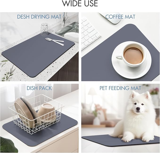 Drying Mat for Kitchen Countertops, Coffee Mat Hide Stain Rubber Backed Absorbent Dish Drying Mat