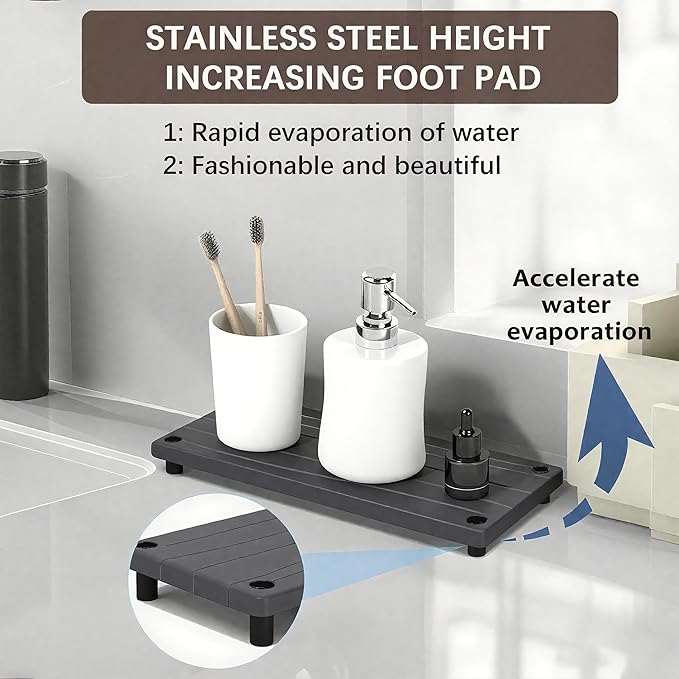 Quick Dry Sink Caddy Kitchen Sink Organizer, Water Absorbing Stone Tray for Sink, Stone Drying Tray, Diatomite Faucet Mat & Protector, Dispenser Sponge Holder, Stone Soap Tray for Bathroom Counter
