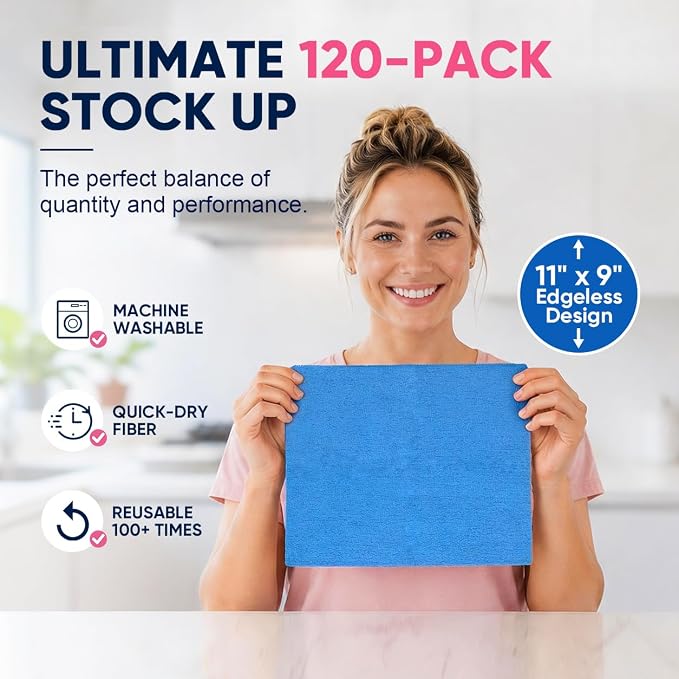 GLIMGLINT Microfiber Cleaning Cloth, 150 Pack Reusable Lint-Free Towels with Dispenser Box - Multi-Color Soft Microfiber Towels for Home, Kitchen, Bathroom, Glass & Tables - 11"x9" Washable Shop Rags