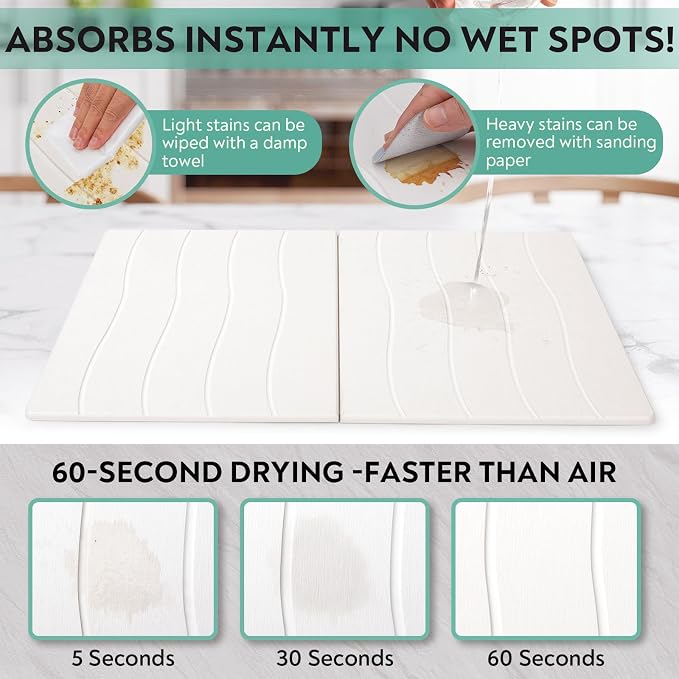 Stone Drying Mat for Kitchen Counter, Quick Diatomaceous Earth Mats for Dishes, Super Absorbent Fast Drying Collapsible Countertop Stone Mat , for Dishes Bottles Cups Bathroom ,24"(L)×16 (W)