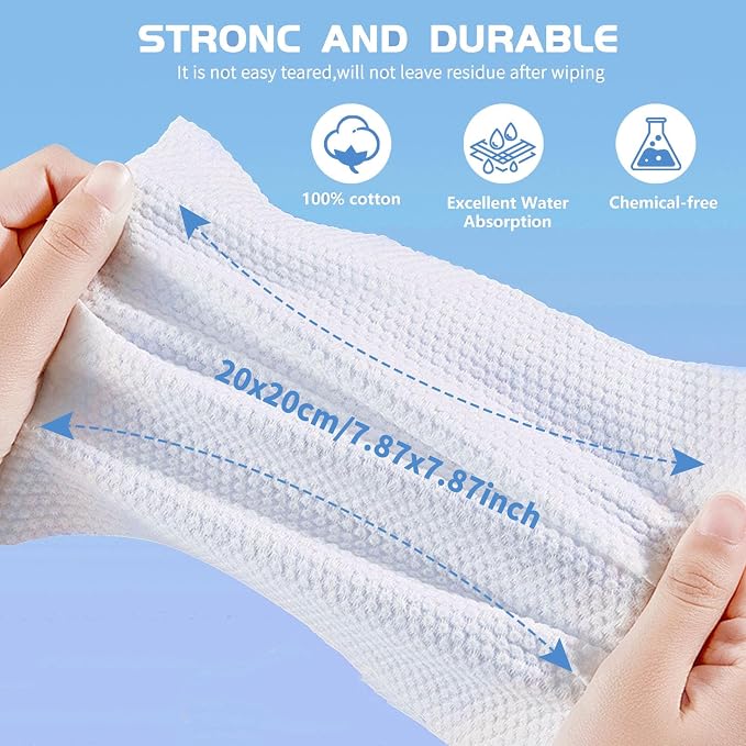 Cotton Facial Dry Wipes 100 Count, Deeply Cleansing Disposable Face Towel Wash Cloth, Multi-Purpose for Skin Care, Make-up Wipe, Face Wipes and Facial Cleansing