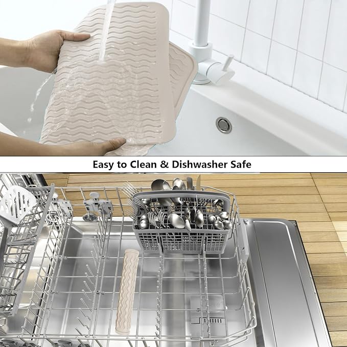 ZLR 4-in-1 Silicone Mat 12" x 12" / 305 x 306mm Square - Dish Drying Mat, Air Fryer Mat, Coffee Maker Pad & Heat Resistant Trivet (up to 450°F) - Non-Slip Food-Grade BPA-Free (Cassava White)