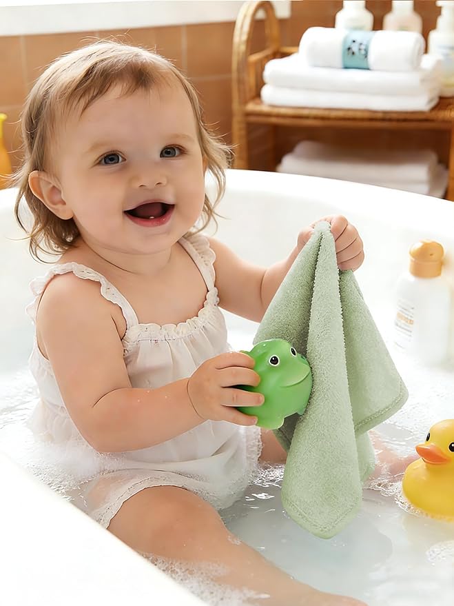 HIPHOP PANDA Baby Washcloths, Rayon Made from Bamboo - 2 Layer Ultra Soft Absorbent Newborn Bath Face Towel - Reusable Baby Wipes for Delicate Skin - Sage and Teal, 6 Pack