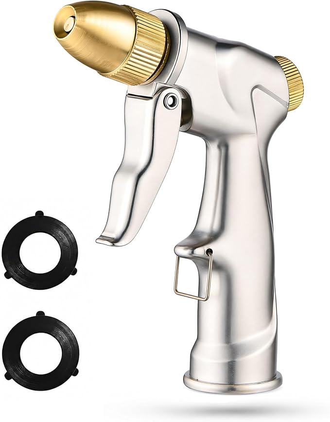 Metal Garden Hose Nozzle 4 Modes Leak Proof High Pressure Lawn Car | Zinc alloy nozzle, 4 spray modes, leak-proof. 250 PSI pressure for lawn, car, patio & pet cleaning; comfy ergonomic grip.
