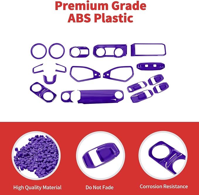 21PCS Full Set Interior Trim Kit for 2024-2026+ Jeep Wrangler JL JLU & Jeep Gladiator JT, Dashboard Side Outlet Door Handle Bowl Headlight Switch Roof Reading Light Cover (Purple)