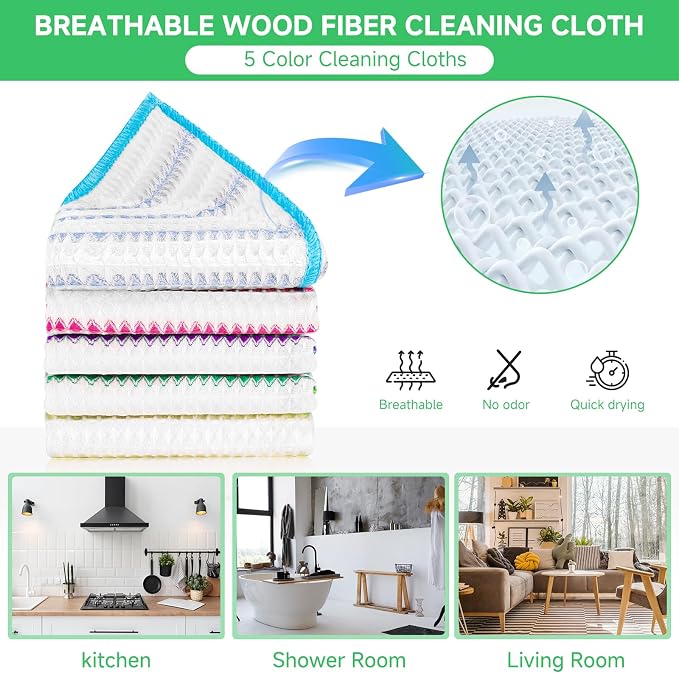Forggon Wood Fiber Cleaning Cloth-15pcs, Super Absorbent Cleaning Cloth, No Oil Stains, Household No Stripe Cleaning Cloth for Car Kitchen Household, Multifunctional Cleaning Towel, Size:11.5x11.5in