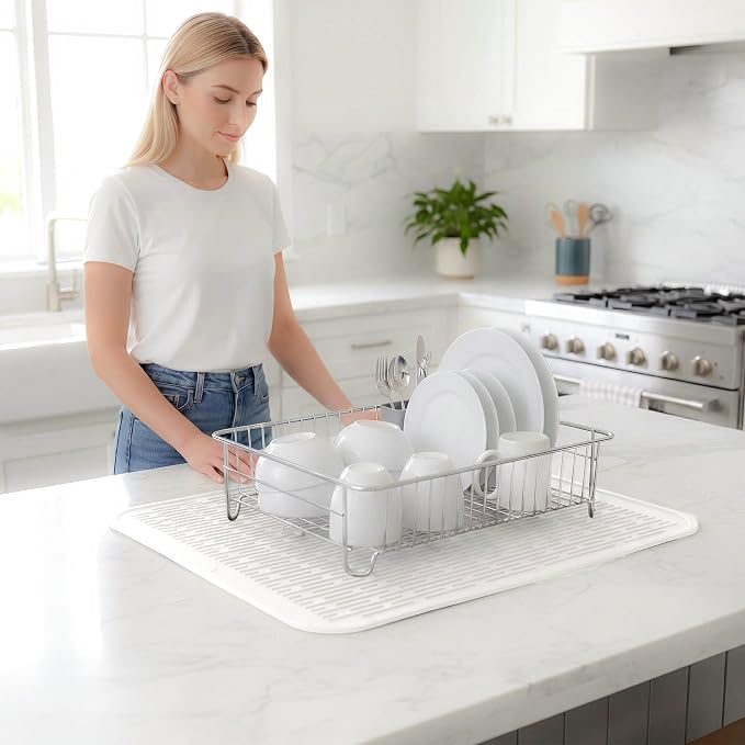 MicoYang Silicone Dish Drying Mat for Multiple Usage,Easy clean,Eco-friendly,Heat-resistant Silicone Mat for Kitchen Counter or Sink,Refrigerator or Drawer Liner White 2XL 24 inches x 18 inches