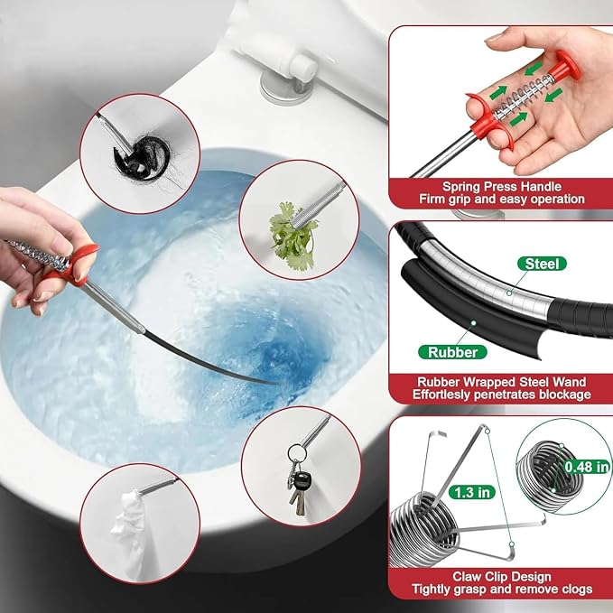 61 inch Drain Snake Flexible Grabber Claw – Toilet Snake Drain Claw for Clog Remover & Pick Up Small Items