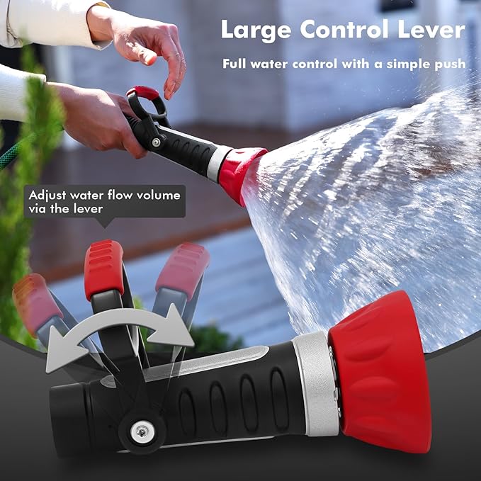 RESTMO Fireman Style Hose Nozzle Heavy duty, Hose Spray Nozzle for Outdoor | Large Lever Handle, High Pressure Twist Garden Nozzle with 3 Spray Patterns for Watering Lawn and Garden, Washing Car