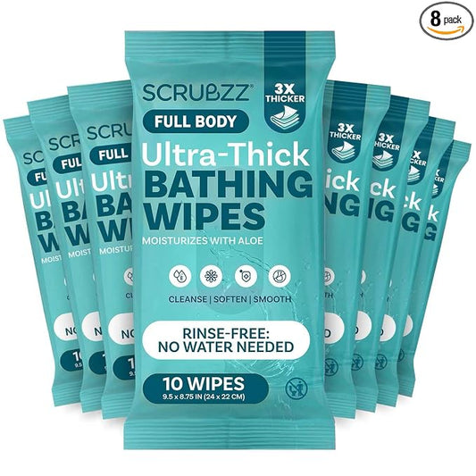 Extra Large Body Wipes for Adults Bathing No Rinse - 80 Ultra Thick Disposable Shower Wipes for Men, Women & Elderly - Great for Gym, Camping, Post Surgery