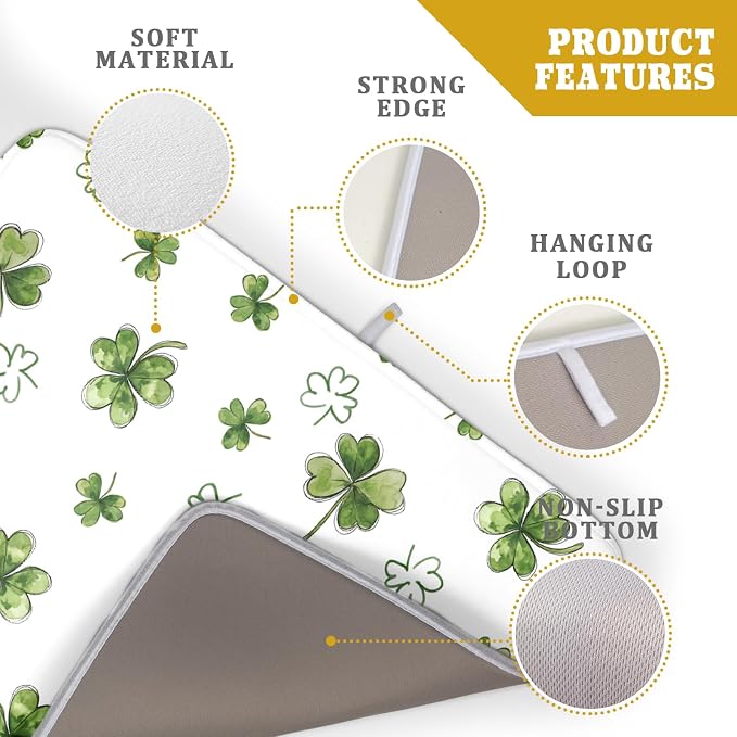 St Patricks Day Dish Drying Mat for Kitchen Counter Cute Shamrocks Holiday Microfiber Absorbent Dish Draining Reusable Washable Foldable Extra Large 18"x24"