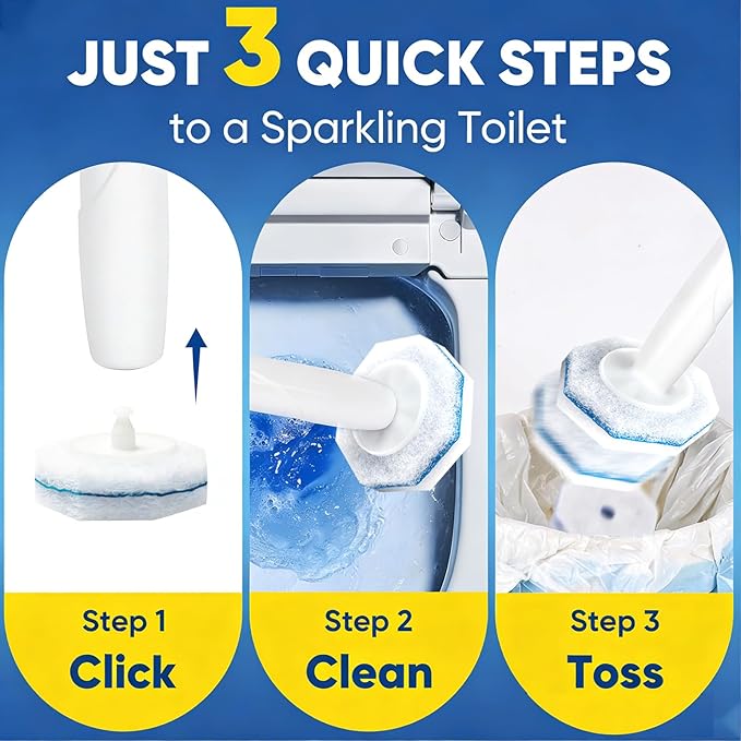60Ct Disposable Toilet Brush Refills, Toilet Bowl Cleaner Refills, Bathroom Cleaning, Disposable Prefilled Cleaning Scrubbers, Compatible with Most Toilet Brushes
