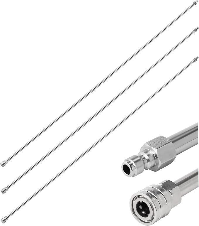 Pressure Washer Wand Extension, 180 Inch, Stainless Steel | Replacement Lance with 1/4" Quick Connect Fitting, 4000 PSI, 3 Wands – 60" Each