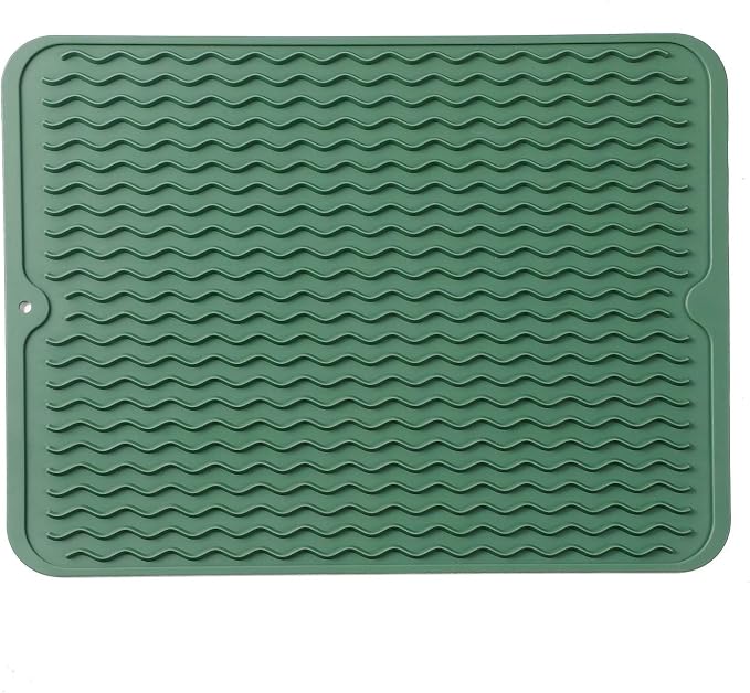 MicoYang Silicone Dish Drying Mat — Quick-Dry Ridges Counter & Sink Pad, Heat-Resistant Trivet to 450°F, Non-Slip & Dishwasher Safe, Roll-Up Storage, 18 Colors & 9 Sizes (Green, 16"×12")