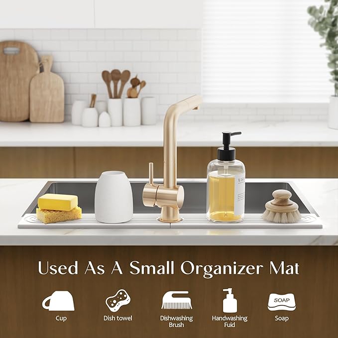 eormoe 30 Inch Faucet Mat for Kitchen Sink - Instant Dry Sink Protector for Countertop, Extra-Long Diatomaceous Earth Stone Sink Tray Around Faucet for Kitchen Bathroom RVs (Light Grey, 30" x 3.9")