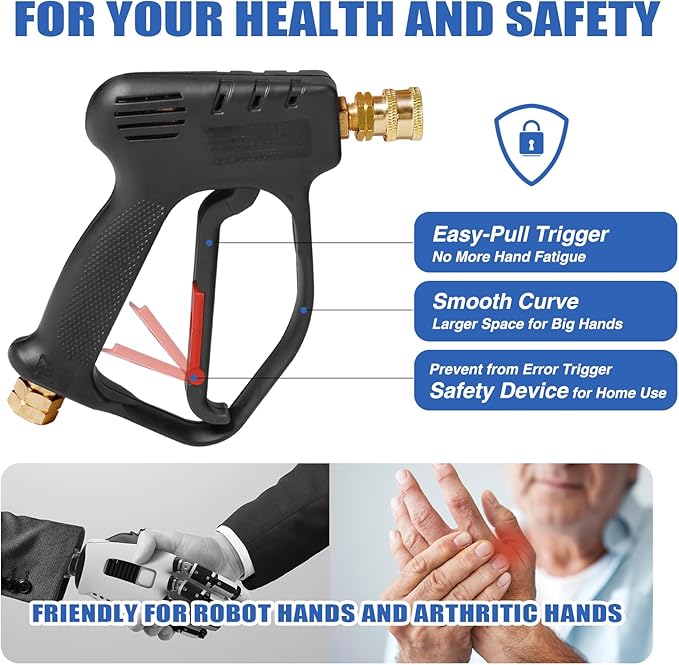 MEKOH Short Pressure Washer Gun, 4000 PSI High Power Washer Spray Gun, 10.5 GPM Foam Gun with 3/8'' Quick Connect, Stubby Pressure Washer Trigger Handle with M22-14mm Adapter for Extension Wand & Hose