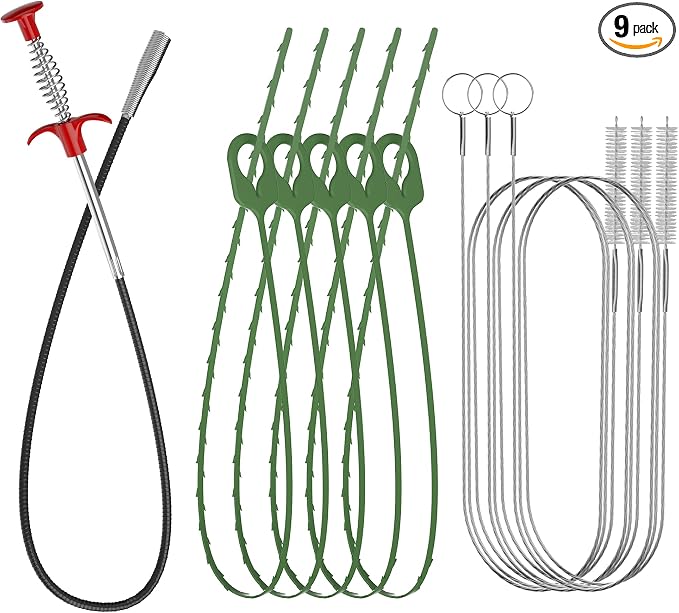 35.5 Drain Clog Remover Tool (1pc), 30 Inch Sink Snake Drain Tool (5 pcs) & 59 Inch Tube Drain Brush (3 pcs), Effective Hair Drain Clog Remover for Toilet, Kitchen Sink, Bathroom, Shower, Sewer