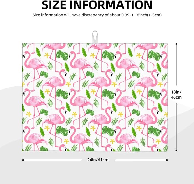 Pink Flamingo Leaf Dish Drying Mat For Kitchen Counter, Super Absorbent Microfiber Dish Drying Pad, Kitchen Gadgets For Easy Clean Multi-Use Large 18"x24"