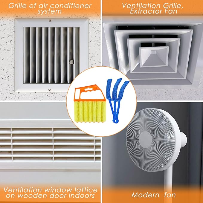 4 Pcs Window Venetian Blind Cleaner Duster Tool 7 Finger Blind Rush and Shutter Cleaner Brush Hand-held Window Shutter Air Conditioner Duster for Dirt(Orange, Blue, Red)