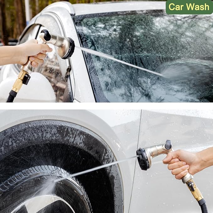 FANHAO Thumb Control Garden Hose Nozzle Heavy Duty Metal, 8 Spray Patterns | Rustproof Zinc Alloy Water Hose Sprayer, High Pressure, Non-Slip Ergonomic Grip for Lawn & Plant Watering, Car & Pet Washing