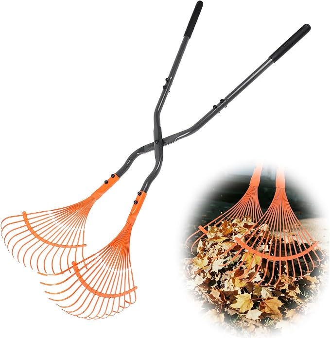 Leaf Grabber Rake with Long Handle,Metal Leaves Rakes,Lightweight Leaf and Grass Picker Upper,Leaf Collector for Lawn & Yard Shrub Cleanup.