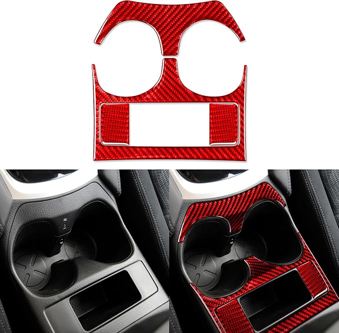Red Real Carbon Fiber Trim for Nissan Rogue Accessories | for 2014-2020 / Rogue Sport 2017-2022 Cup Holder Panel Sticker Interior Thick Overlay Decal 4PCs