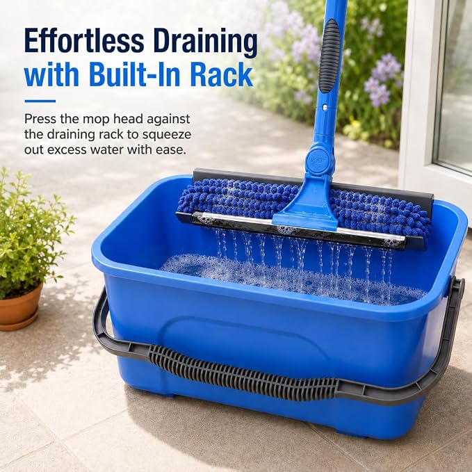 2-in-1 Window Cleaning Kit with Bucket, Extension Pole & Squeegee | 86-in pole, 3-gal bucket, reusable pads & rotating head for high windows, outdoor glass, mirrors, cars & solar panels