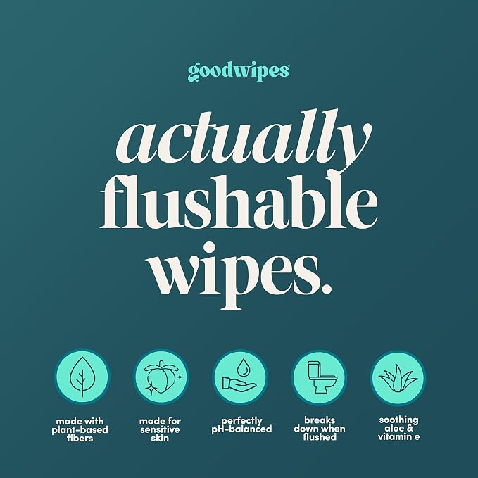 goodwipes Flushable Wipes for Women - Shea-Coco Individually Wrapped Travel Butt Wipes To Go, Mini Purse & Festival Essentials for Adults, pH Balanced for Feminine Hygiene, 32 Count (1 Pack)