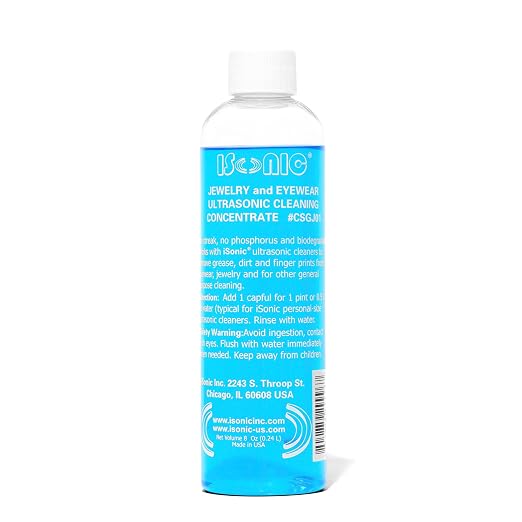 iSonic Ultrasonic Jewelry & Eyeglass Cleaner Solution Concentrate - Professional Cleaning Liquid for Ultrasonic Machine - Clean Gold, Silver, Diamond, Watch, Glasses, Eye Wear, 8-oz