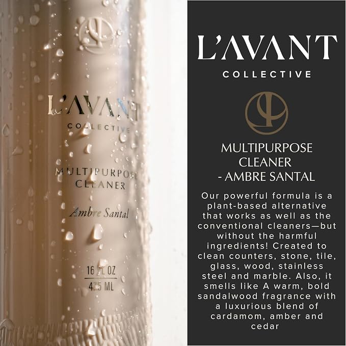 L'AVANT Collective Luxury Multipurpose Surface Cleaner | All Purpose Cleaning Spray, Plant-Based & Non-Toxic, EPA Safer Choice, Refillable recycled plastic bottle | 16 Fl Oz | Ambre Santal