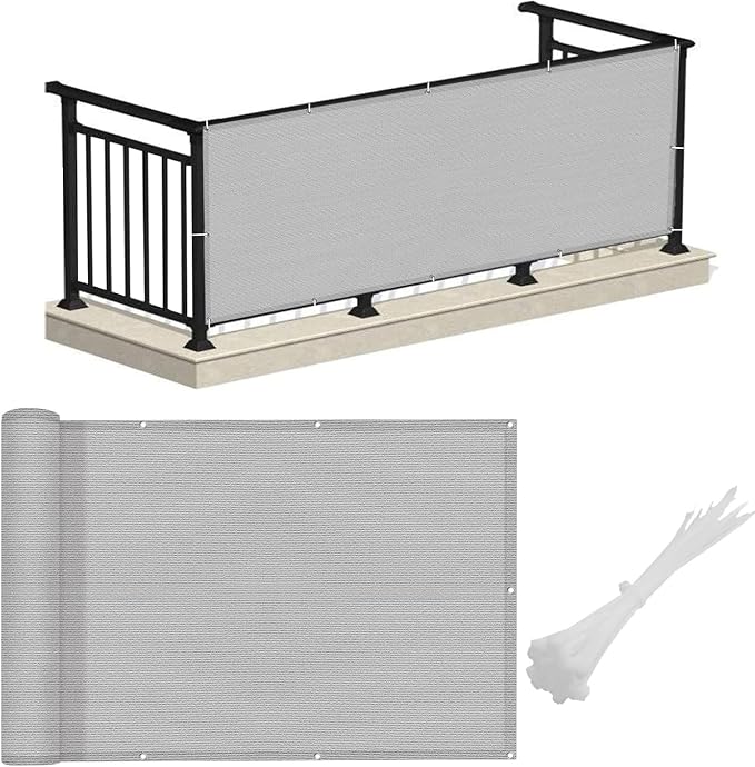 LOVE STORY 3' x 16' Balcony Privacy Screen Cover for Apartment, Grey | HDPE Fabric, 95% UV Block, Fence Cover for Patio Deck, Railing Screen for Porch, Privacy Protective, Custom Size Available