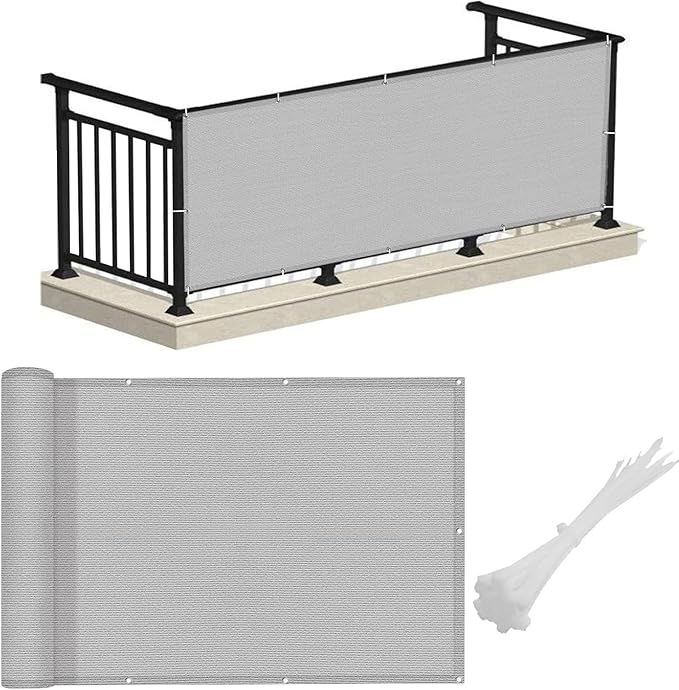 LOVE STORY 3.3' x 19.7' Balcony Privacy Screen Cover for Apartment, Grey | HDPE Fabric, 95% UV Block, Fence Cover for Patio Deck, Railing Screen for Porch, Privacy Protective, Custom Size Available