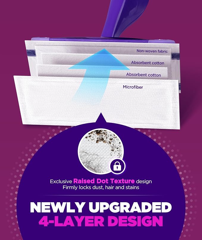 4-Layer Super Absorbent Pad Refills for Swiffer Wet Jet Mop, Heavy Duty & No-Shedding Mopping Pads Refill, Disposable Streak-Free Cleaning for All Sealed Floors 60 Pack