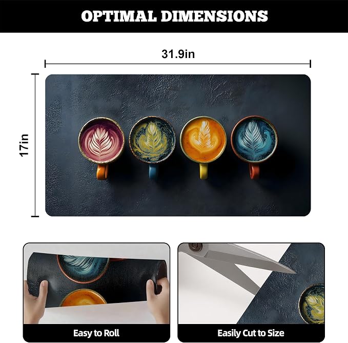 Dish Drying Mat Large Coffee Mat Absorbent Drying Mat for Kitchen Counter Coffee Bar Accessories 32"x 17", Colorful Flavored Coffee