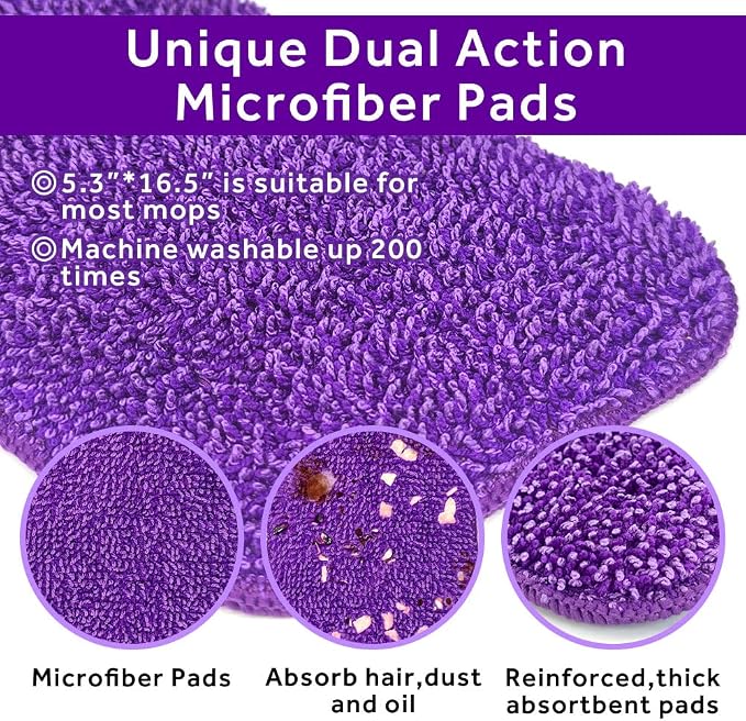 16.5" Microfiber Mop Pads Refills, 3 Pack Reusable Replacement Heads | reusable wet mop refills, machine washable for 14-16 inch spray mops, hardwood floors, dust cleaning & scrubbing