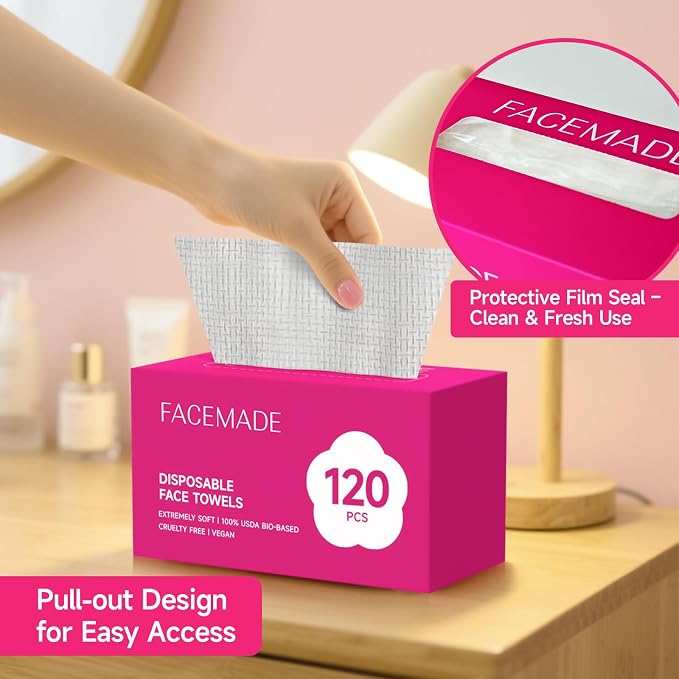 FACEMADE 240 Count (2 Packs) Face Towels Disposable | 20% More Than Others | Lint-free and Odor-free | Perfect for Remove, Cleanse and Dry