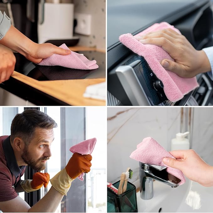 Microfiber Cleaning Cloth Roll 45 Pack, 12"×12", Reusable, Tear Away, Pink | Reusable Paper Towels，Tear Away, Highly Absorbent, Lint Free, All-Purpose Washable for Kitchen, Window, Car, Shop