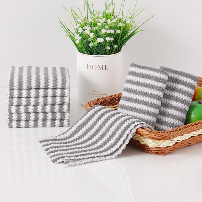 Homaxy 18 Pack Kitchen Dish Cloths, Ultra Soft and Absorbent Dish Towels, Reusable Fast Drying Microfiber Cleaning Cloth, Coral Velvet Wave Design No-lint, 10 x 10 inches, Grey