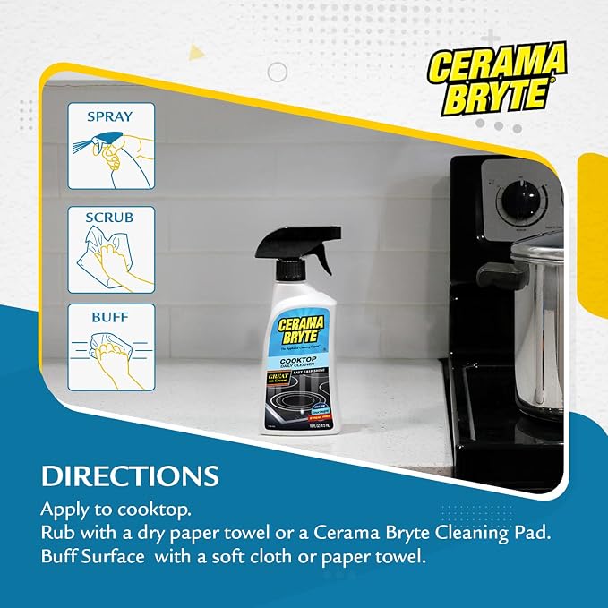 Cerama Bryte Daily Cooktop Cleaner, 16 oz & 2 Cleaning Pads Kit