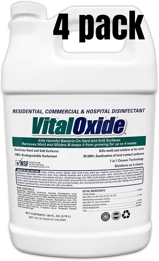 Vital Oxide Disinfectant, Deodorizer, Cleaner, Food-Contact Sanitizer, Virucide – (EPA registration #82972-1) – Kills Mold & Mildew, Eliminates Odors-1 Gallon (Pack of 4) | EPA registration 82972-1, disinfectant, deodorizer, cleaner, food-contact sanit...