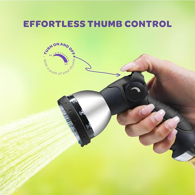 Hose Nozzle [Black] Heavy Duty Hose Sprayer With 10 Adjustable Watering Patterns. Thumb Control Design, Comfortable Ergonomic Grip, Garden Hose Nozzle for Watering Plants & Lawns/Fun showers/Cleaning