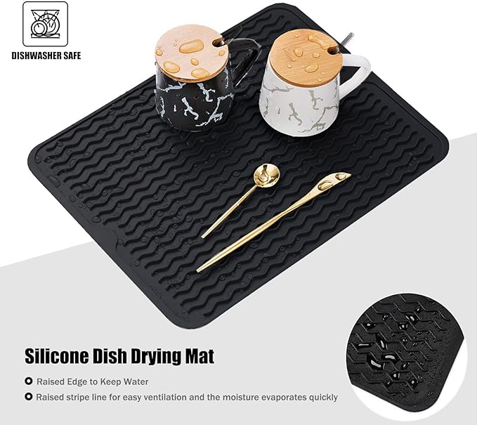 Large 24" x 18" Silicone Dish Drying Mat for Kitchen Counter, Easy clean, Quick Dry, Heat-resistant Dish Drainer Mat for Sink,Refrigerator or Drawer liner (Food Grade Silicone-Dark Blue)