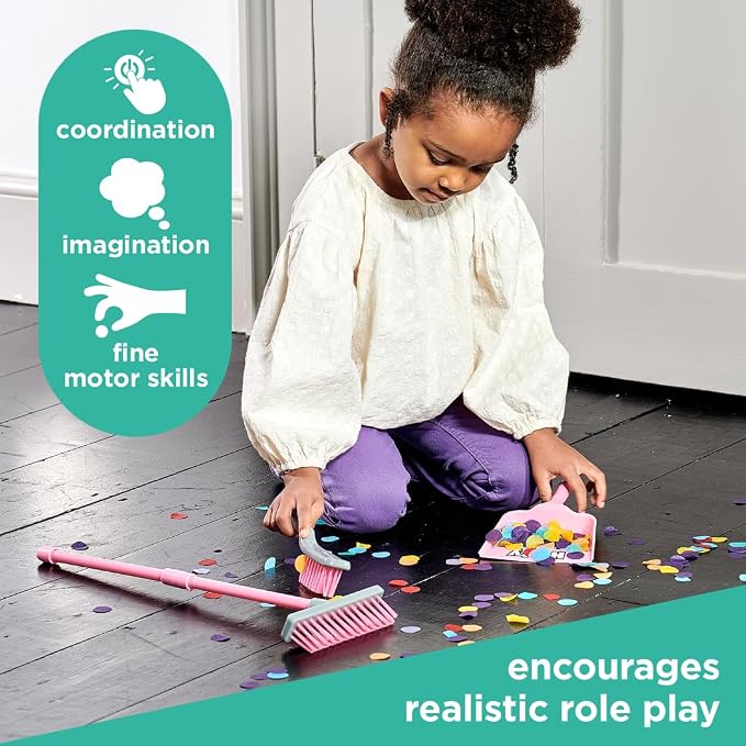 Casdon Hetty Brush Set | Child-Friendly Cleaning Toy Set for Ages 3+ | Fun & Educational | Includes Broom, Brush, Dustpan!