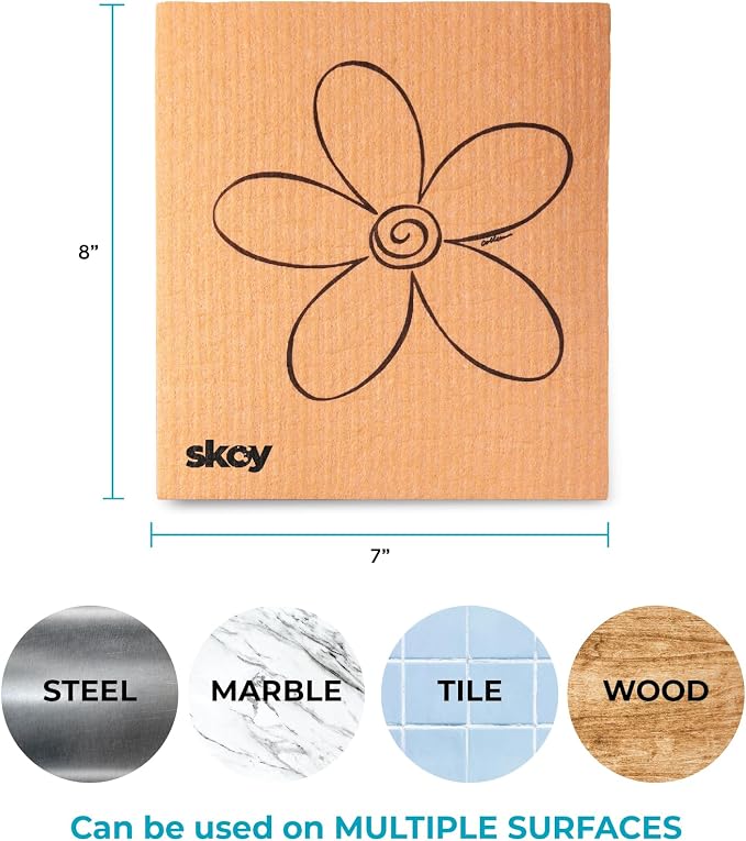 Skoy Cloth, 4-pack Versatile Swedish Dishcloths for Kitchen and Household Use, Reusable Cleaning Cloths, Planet-Friendly, Dishwasher and Dryer-Safe, Assorted Colors