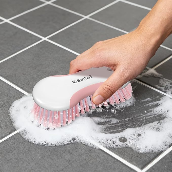 SetSail Multi-Purpose Scrub Brush of 2 Pack, Pink | Stiff Bristles Cleaning Brush with Non-Slip Grip Heavy Duty Scrub Brushes for Cleaning Bathroom Kitchen Tile Bathtub Sink