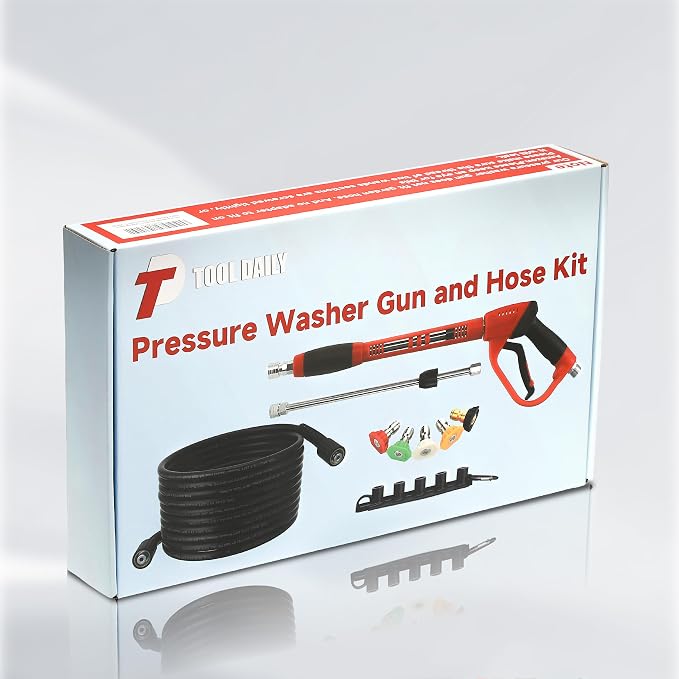 Tool Daily Pressure Washer Gun and Hose Kit, 25 FT Power Washer Hose | M22-14 Fitting, Replacement Wand Extension, 5 Spray Nozzle Tips with Holder, 3600 PSI