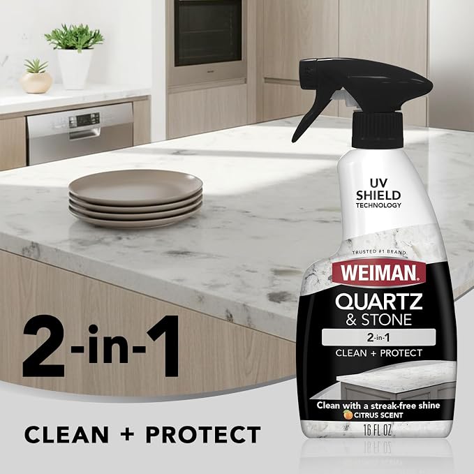 Weiman Quartz Countertop Cleaner and Polish (2 Pack w/Micro Towel) Clean and Shine Your Quartz Countertops Islands and Stone Surfaces with Ultra Violet Protection
